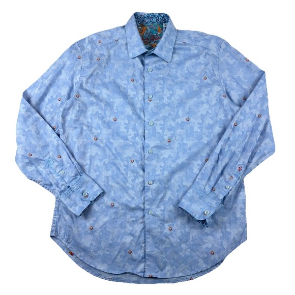 Robert Graham Other - Robert Graham Shirt Mens Medium Blue Camo Geometric Button Up Lightweight Cotton